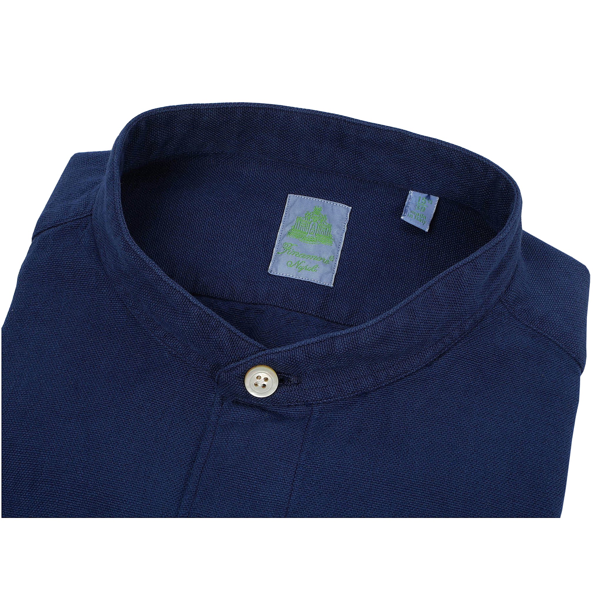 Camicia Tokyo sport slim fit in cotone tinto in capo blu collo guru 