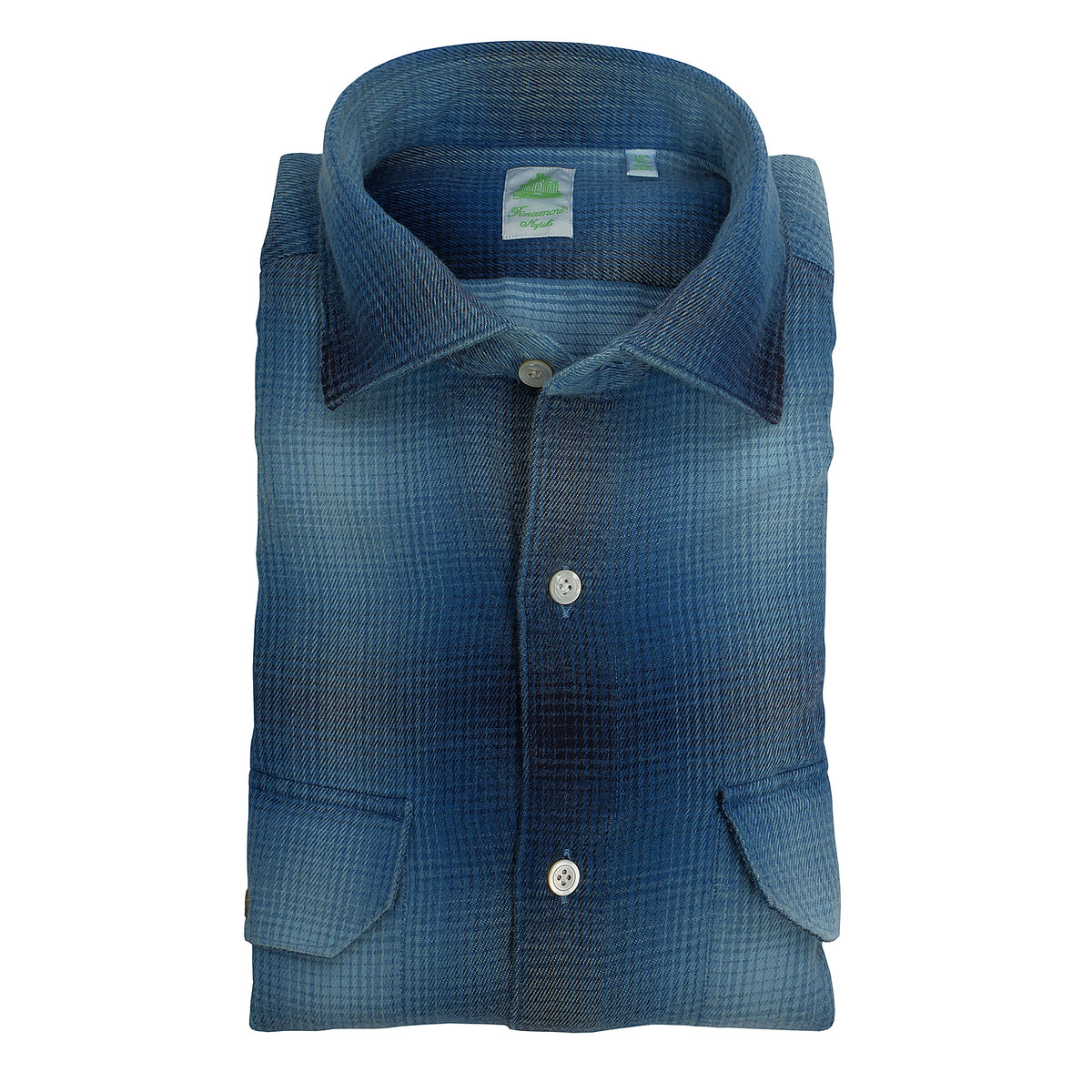 Tokyo slim fit shirt in fake indigo madras sport in cotton. Finamore 1925