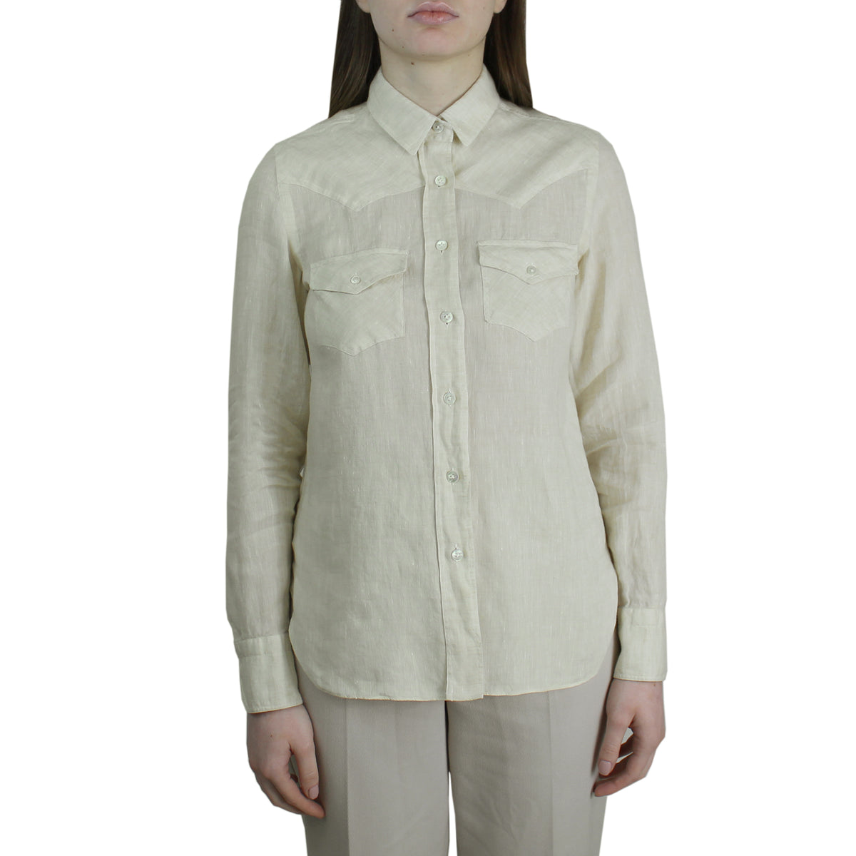 Women's Virginia western style shirt in sand linen