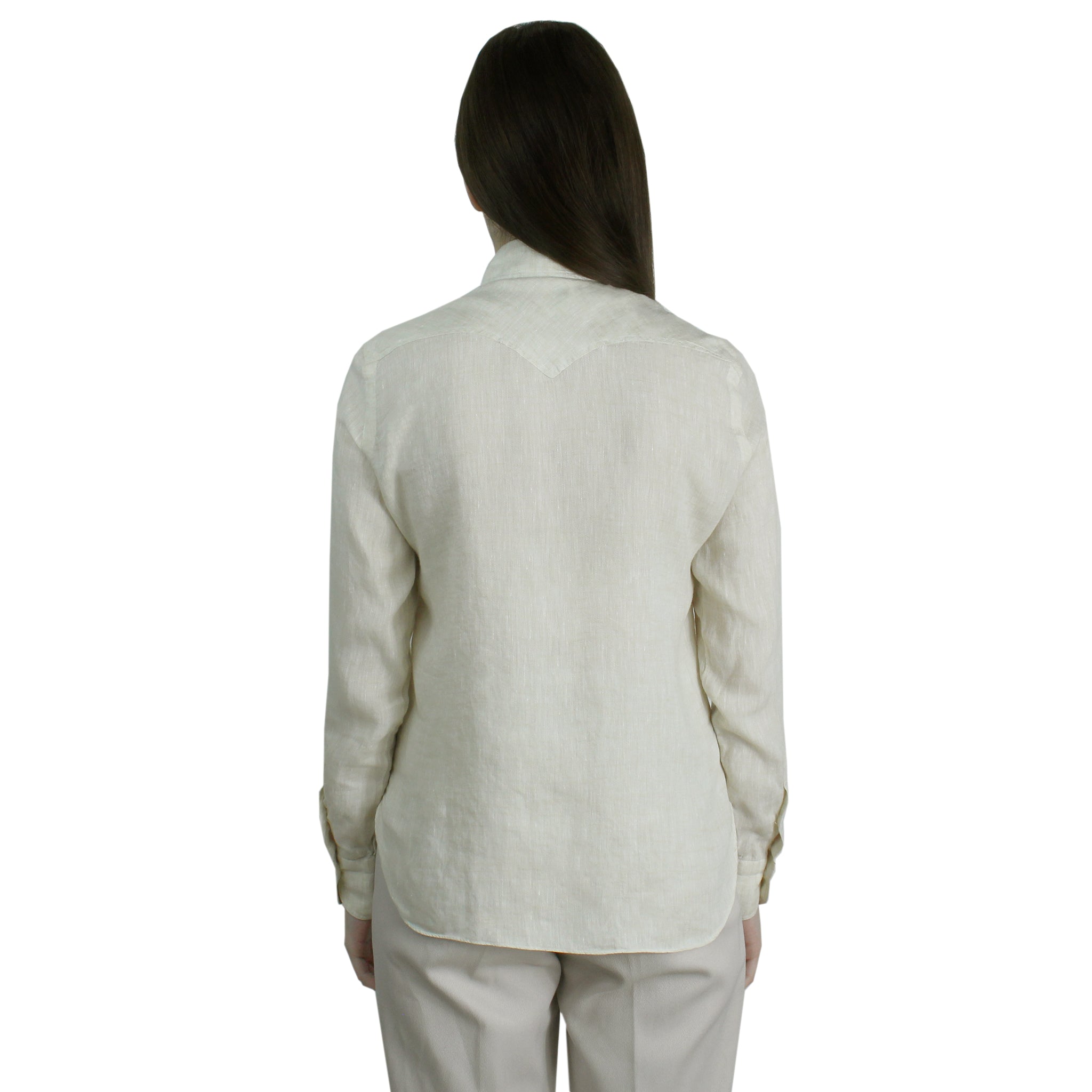 Camicia da donna stile western Virginia in lino colore sabbia