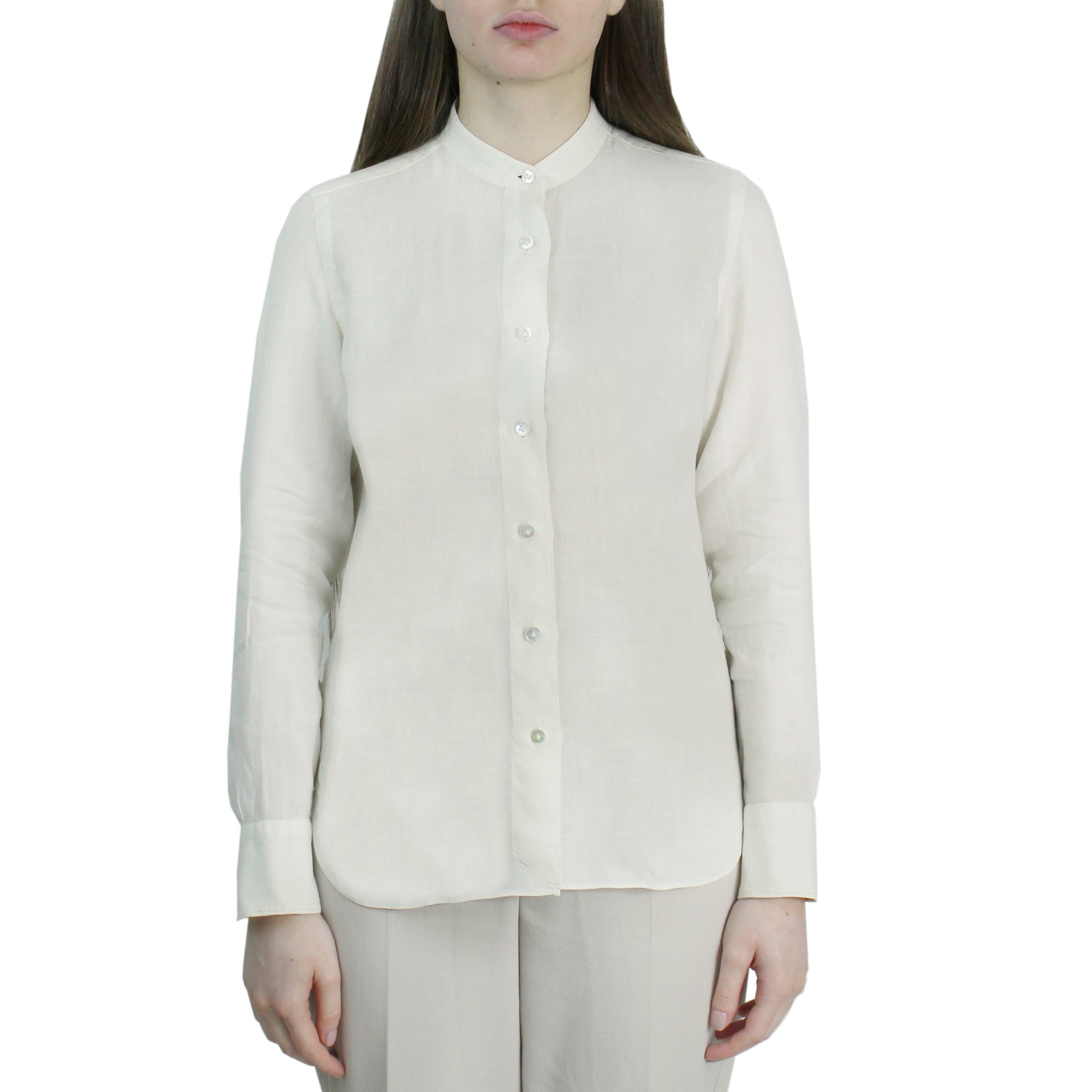 Women's regular fit linen guru collar shirt