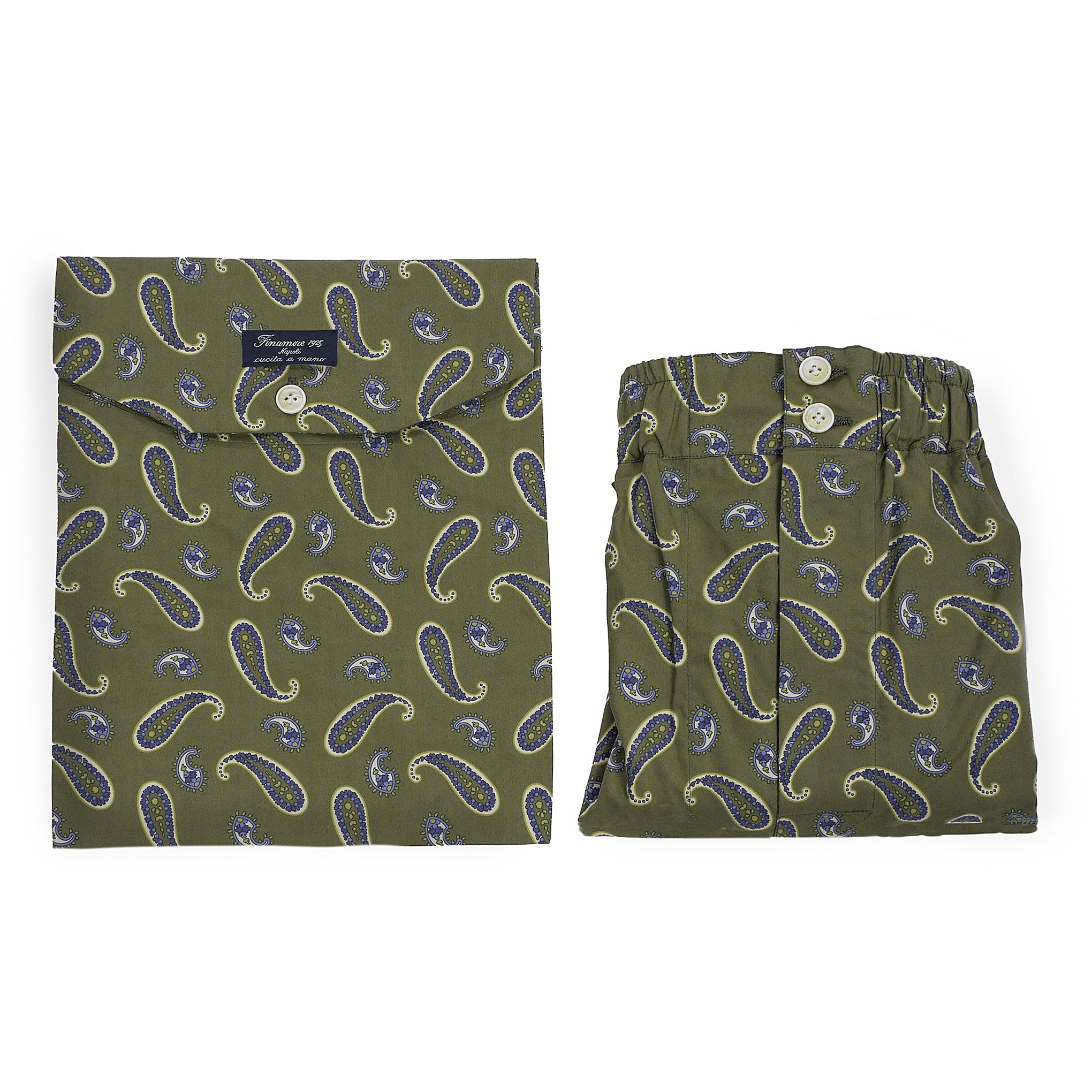 Boxer da uomo in tessuto fantasia paisley verde