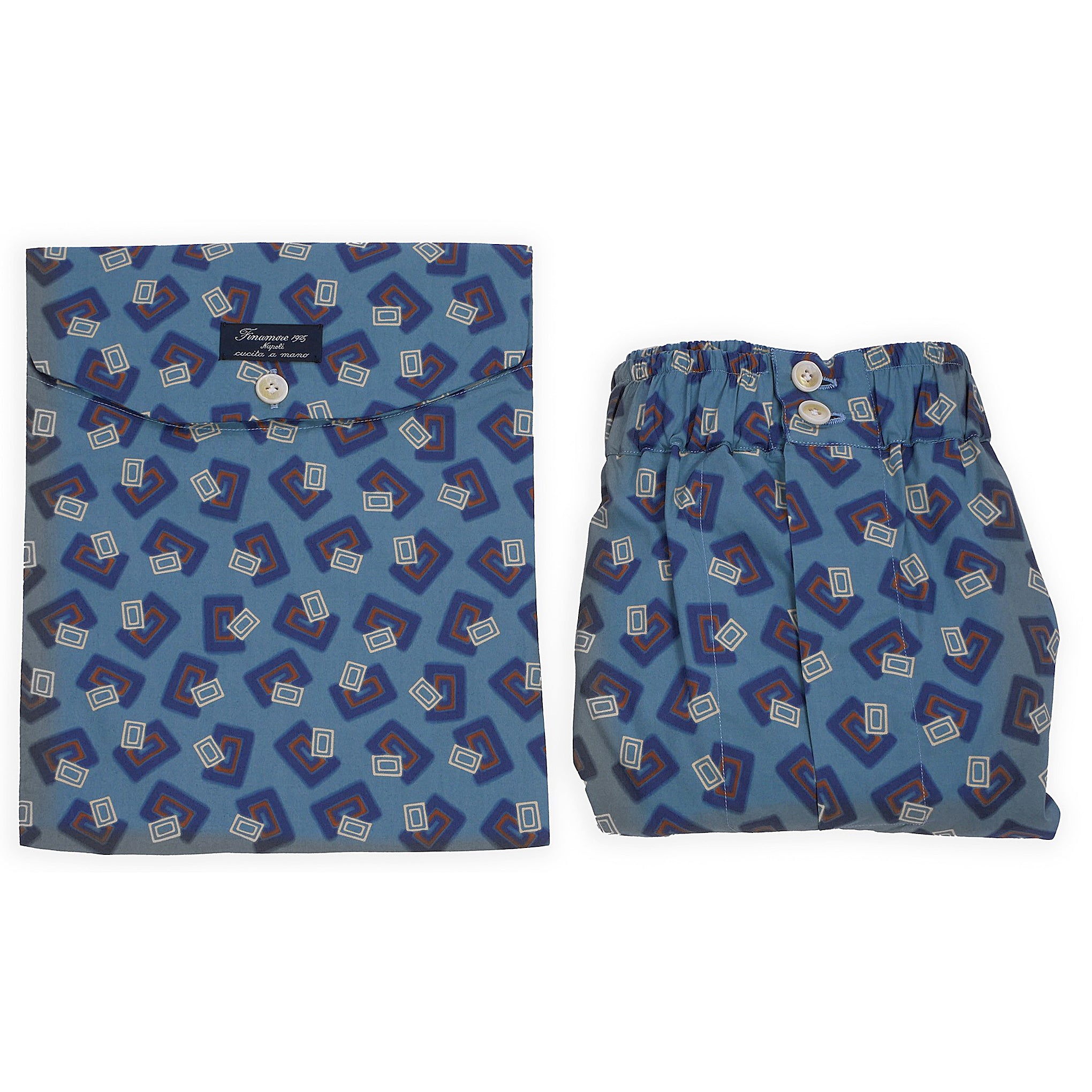 Mens boxer blue geometric patterned fabric