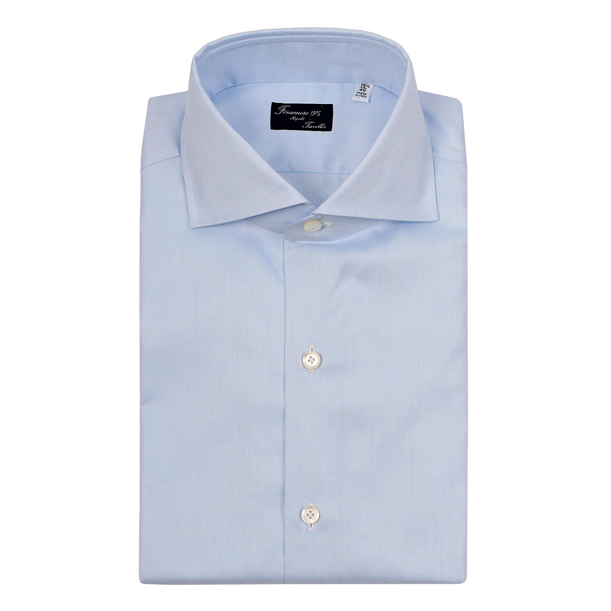 Napoli Traveller white or light blue twill shirt Finamore 1925
