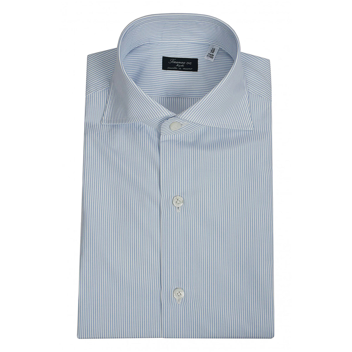 Dress classic Napoli striped shirt light blue collar with removable slats. Finamore 1925