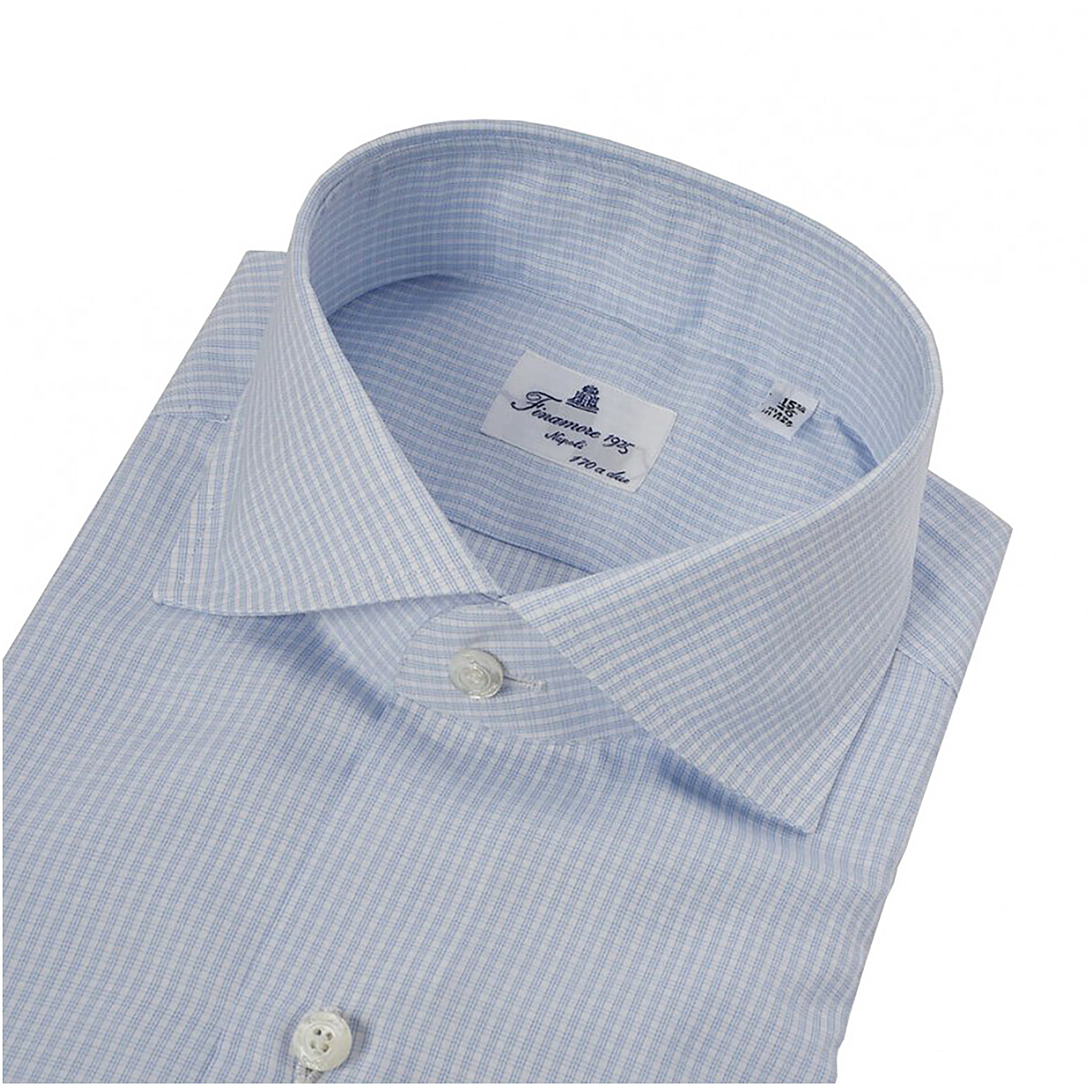 Shirt regular fit Napoli 170 a due light blue check Egyptian cotton