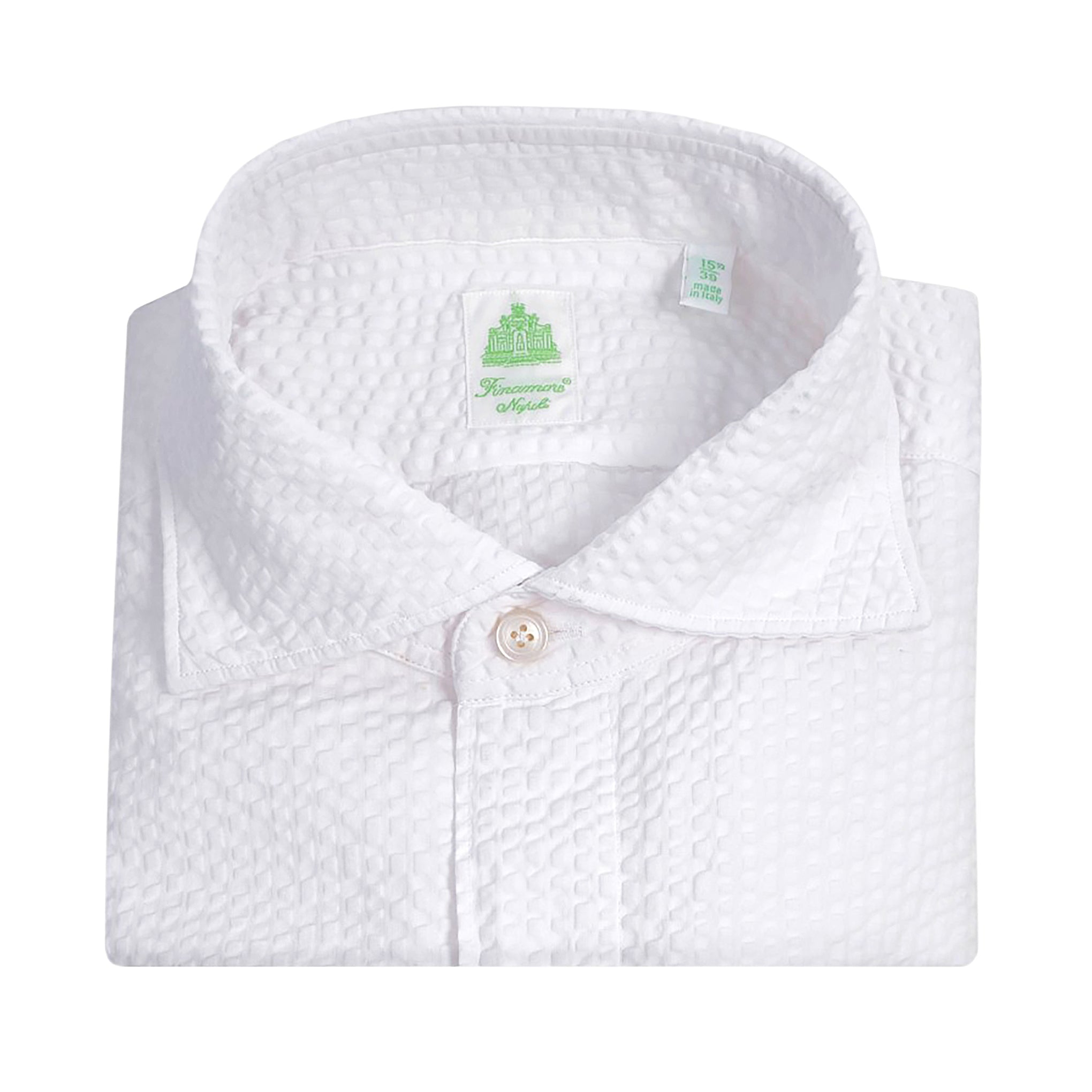 Camicia slim fit in seersucker bianco Tokyo Finamore 1925