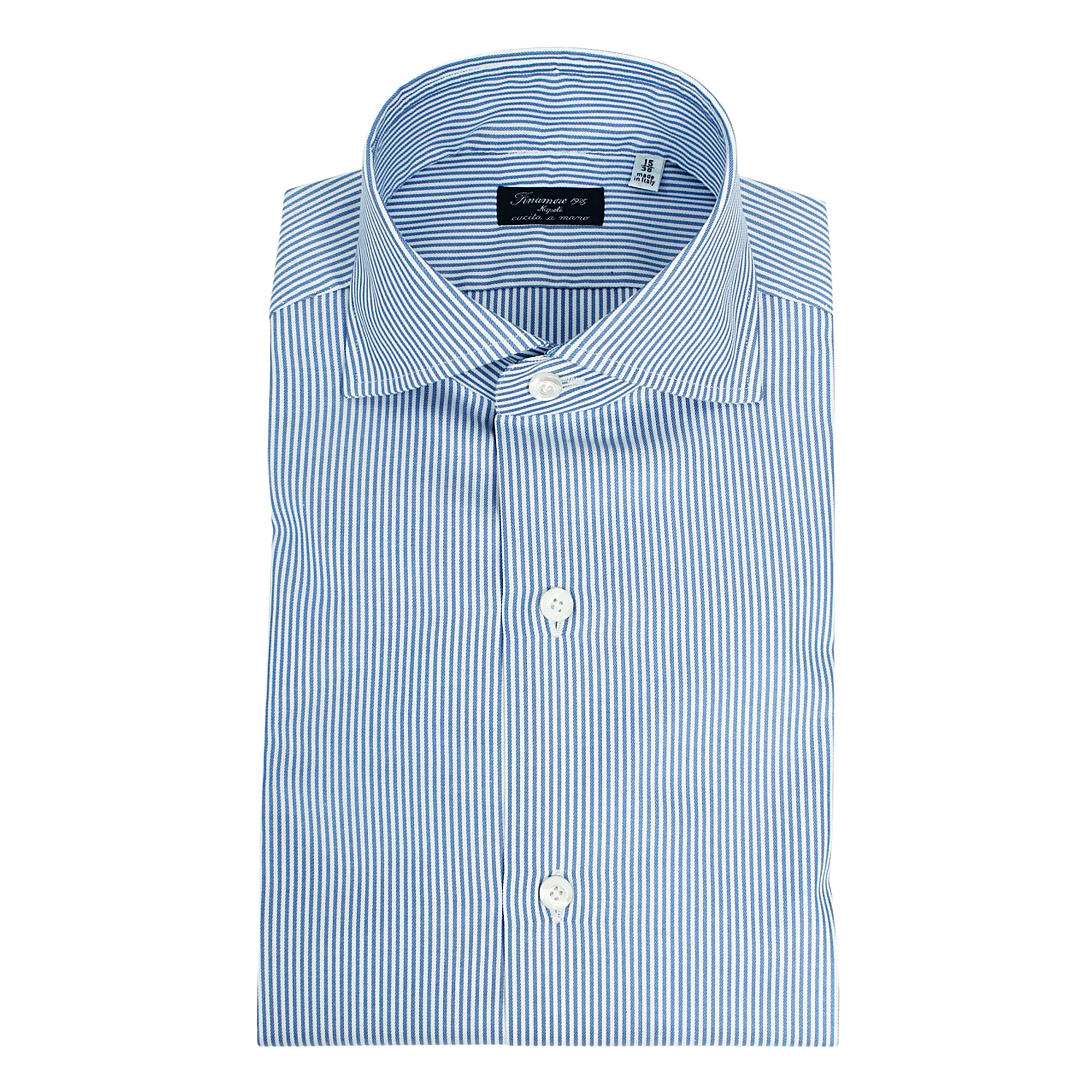 Classic shirt cotton light blue stripe twill Napoli Finamore 1925