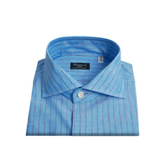 Dress shirt regular linen cotton turquoise stripes Napoli Finamore 1925