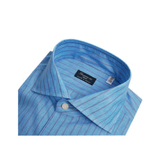 Camicia classica Napoli lino e cotone a righe turchesi Finamore 1925