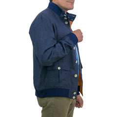 Finamore 1925 bomber jacket in blu linen with jersey details