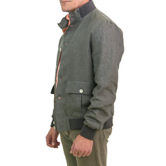 Finamore 1925 bomber jacket in green linen with jersey details
