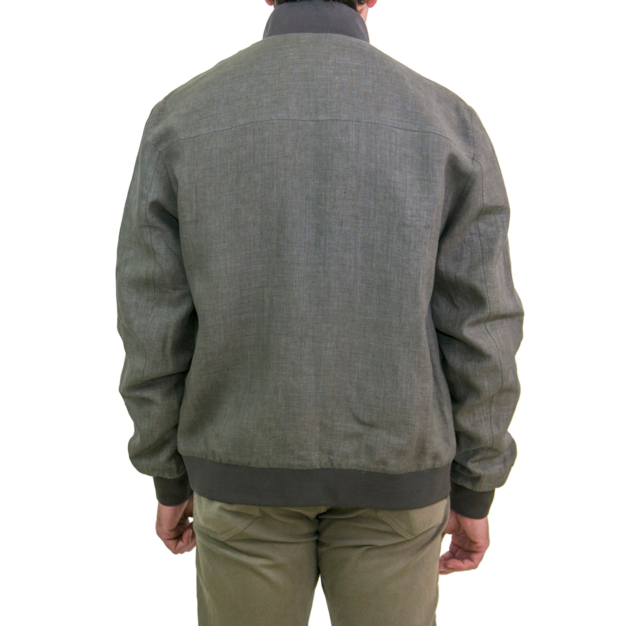 Finamore 1925 bomber jacket in green linen with jersey details