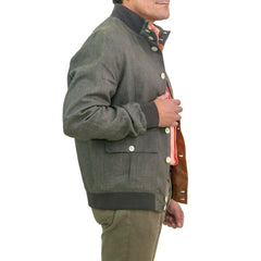 Finamore 1925 bomber jacket in green linen with jersey details