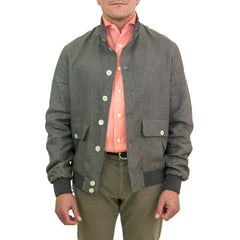 Finamore 1925 bomber jacket in green linen with jersey details