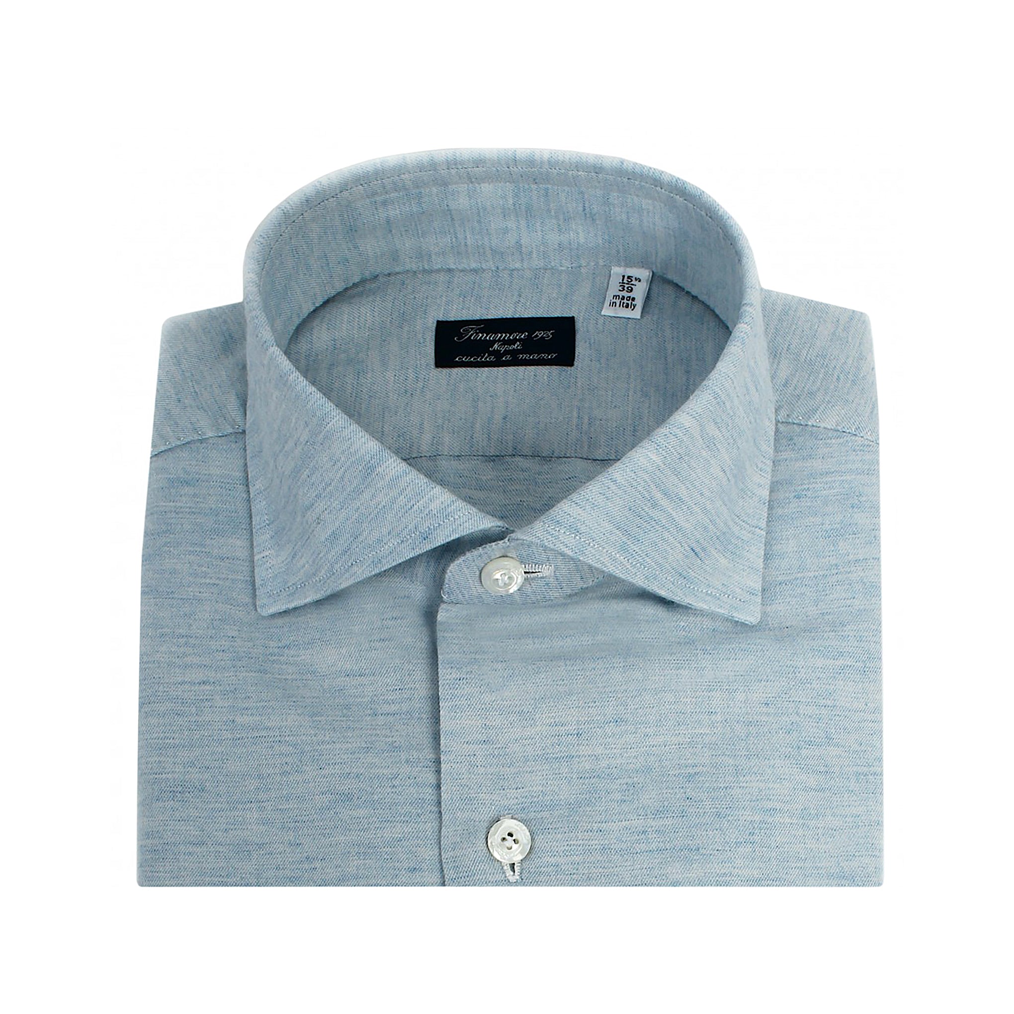 Camicia classica Napoli cotone cashmere celeste o grigio chiaro Finamore 1925