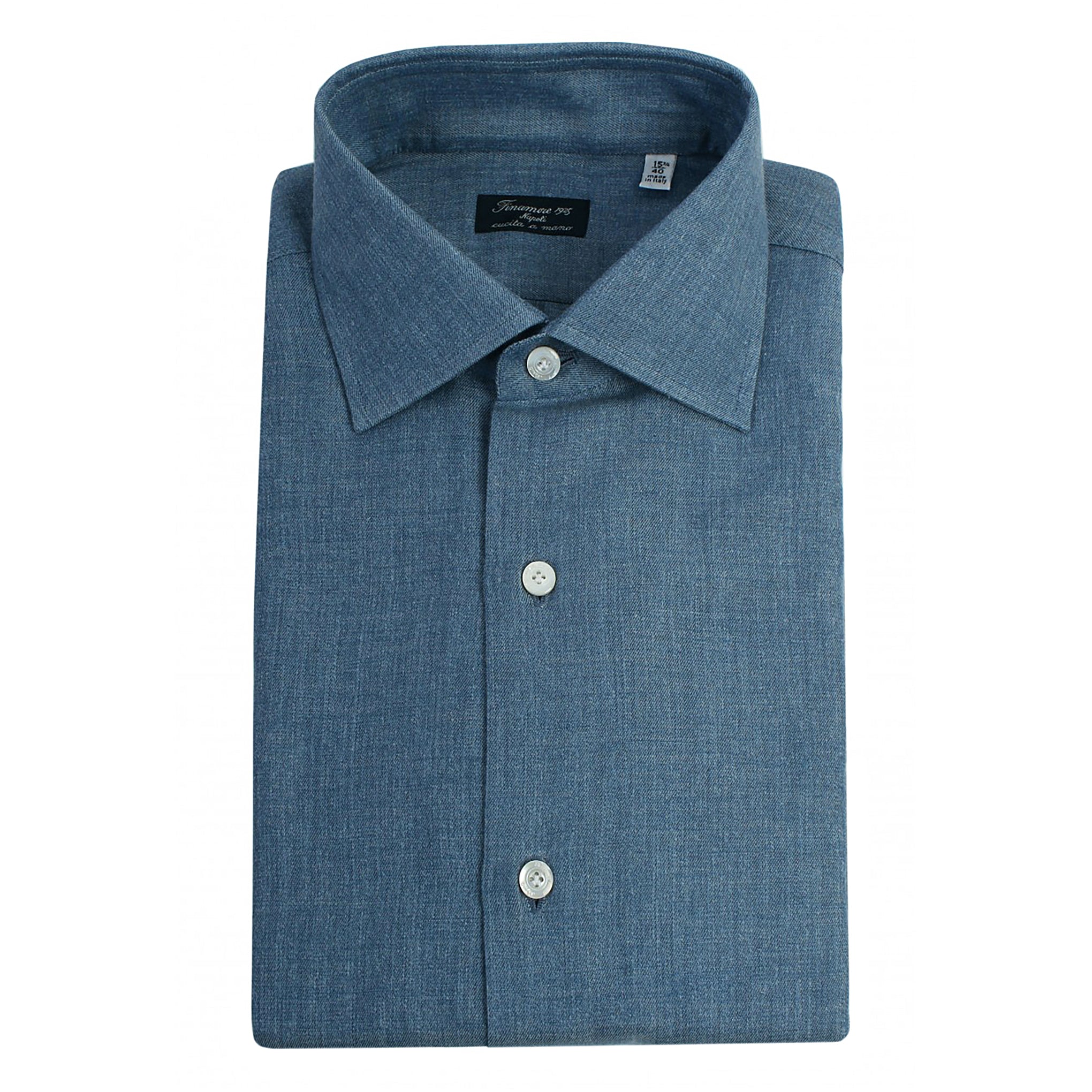 Shirt Napoli dress regular cashmere cotton blue Finamore 1925