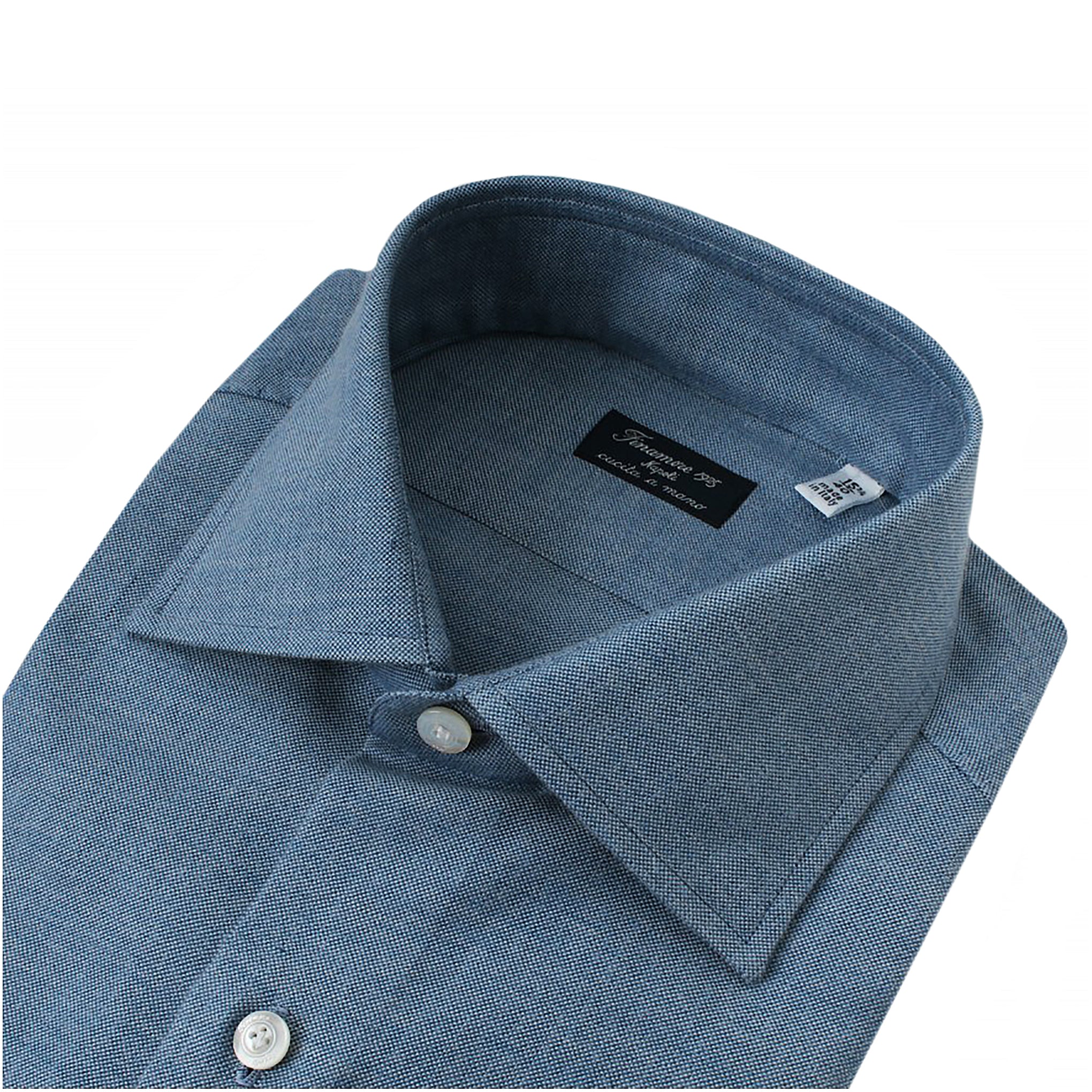 Camicia Napoli classica regular in cotone Royal Oxford e cashmere, blu denim