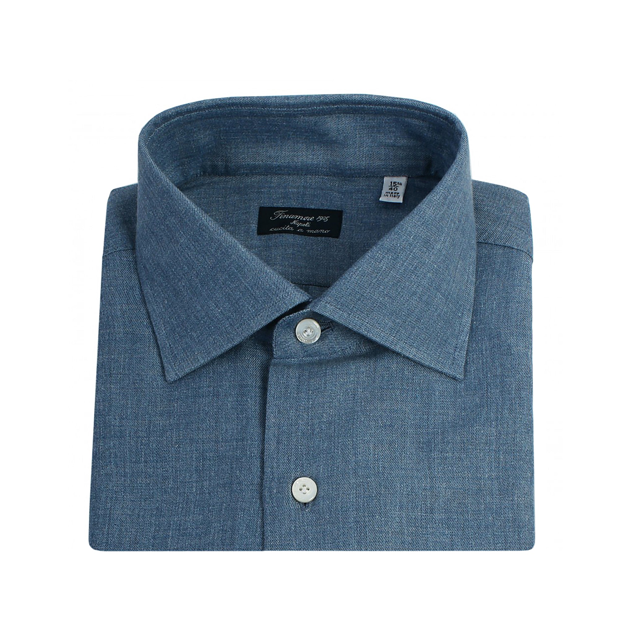 Camicia Napoli classica regular cashmere cotone blu Finamore 1925