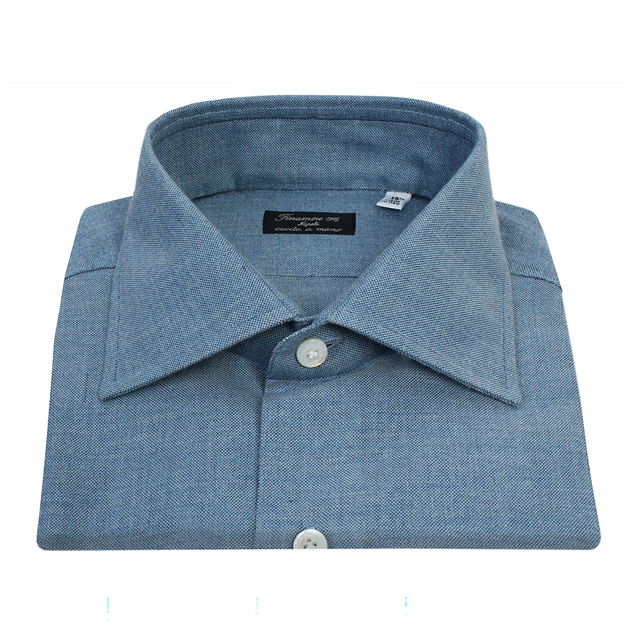 Camicia Napoli classica regular in cotone Royal Oxford e cashmere, blu denim